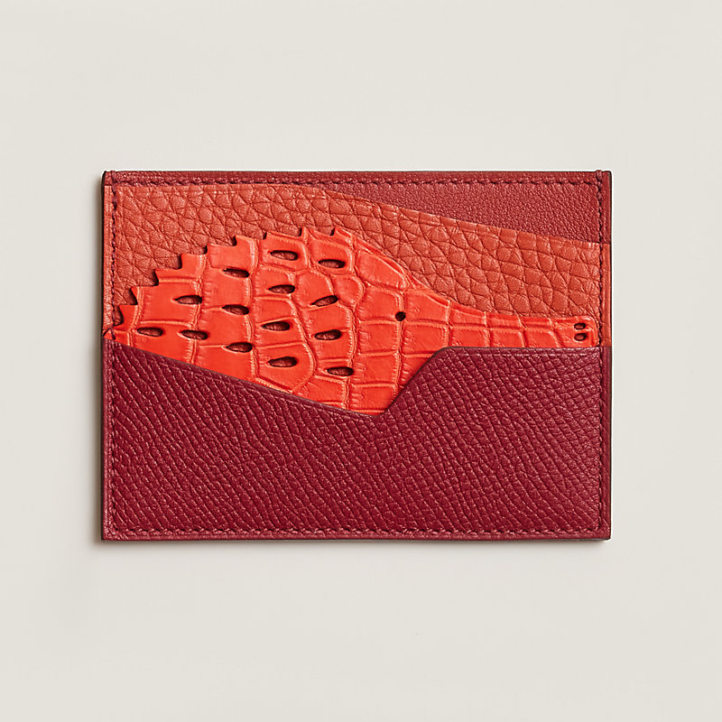 極美HERMESエルメス　本革クッション　渋赤×ブラウン　本革　シルバープレート histoire-naturelle-card-holder